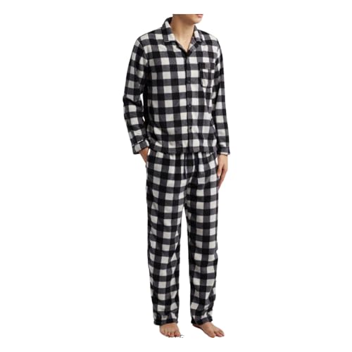 Men's Pajama Set Sleepwear Pjs Lightweight Button Down Long Sleeve Shirts and Fleece Bottoms Soft Comfy Sleep Sets