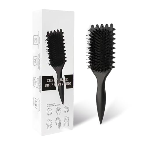 Cepillo para Rizos con Cerdas de Nylon | Moldeador y Definicón de Rizos sin Tirón | Peina y Da Forma Cabello Rizado Hombre/Mujer | Potencia Rizos Naturales (Negro, 24 cm)