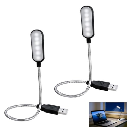 2 Pezzi Lampada LED USB Flessibile, Lampada USB Dimmerabile, Lampada USB Flessibile 6 LED a Collo d'Cigno, Illuminazione Computer e Lettura, USB Luce Morbida per PC, Mac, Powerbank, TV USB, Basso