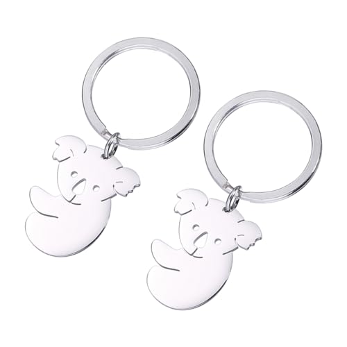 AOVNA 2 portachiavi in acciaio inossidabile con design cavo, a forma di koala, per donne e ragazze, per chiavi dell'auto, per borse e chiavi dell'auto, Argento, Etichettalia unica