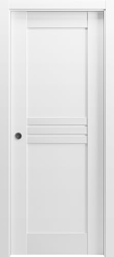 VDOMDOORS Sliding Pocket Door 28 x 80 inches/Mela 7444 White Silk/Kit Rail Hardware/MDF Interior Bedroom Modern Doors