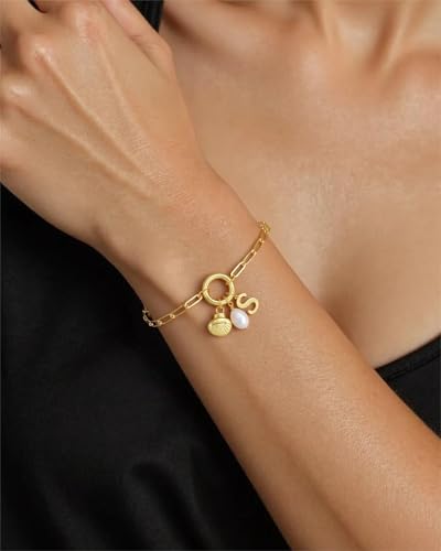 Charm Bracelets for Women - Gold Shell & Pearl Bracelets with Initial & Letter Charms3
