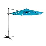 C-Hopetree 10' Offset Hanging Cantilever Market Umbrella with Solar LED Lights and Tilt for Outdoor Balcony Outside Patio, Aqua Blue