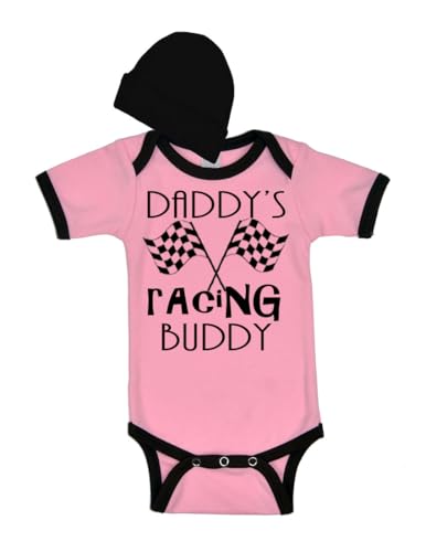 Image of Baby Racing Bodysuit with Cap, Daddy's Racing Buddy, Short Sleeve Bodysuit and Cap set