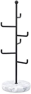 Navaris Metal Jewellery Tree Stand - 6 Tier Organiser with Marble Base - Hanger Display Holder to Store Necklaces Bracelets Rings Accessories - Black