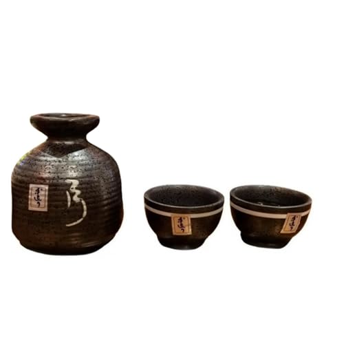 Catálogo para Comprar On-line Botellas y juegos de sake comprados en linea. 47 MIRUIKE Juego de sake japonés tradicional, 1 botella Tokkuri y 2 tazas Ochoko, tazas de sake, juego de tazas de saki de cerámica de flores de primavera, negro (negro)