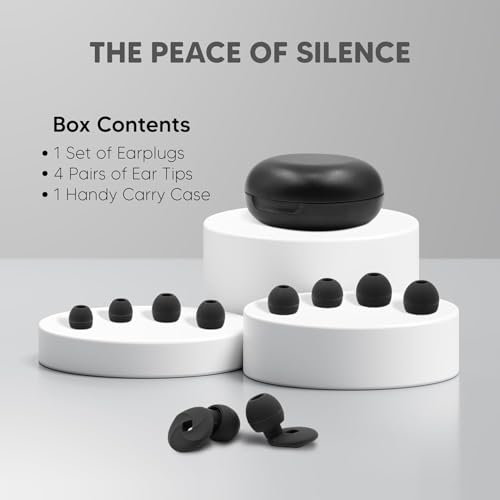 Image of Ear Plugs for Noise Cancelling Ear Protection EarPlugs for Sleep,Concerts,Work,Study,8 Size Eartips with Small Box,Perfect Silicone Earplugs for Noise Reduction (Black1, 1 Pair)