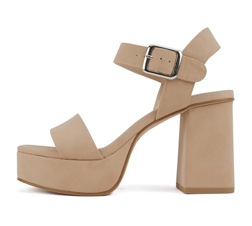 Soda “MACEY” ~ Women Open Square Toe Single Band High Heel Platform Dress Sandal with Adjustable Ankle Strap