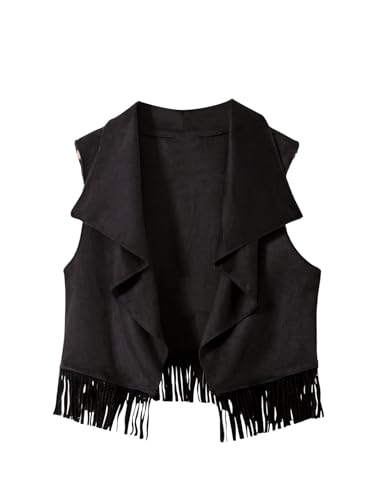 Image of SOLY HUX Girl's Cute Vest Sleeveless Fringe Suede Vests Western Vest Jacket Cardigan Trendy Fall Outerwear