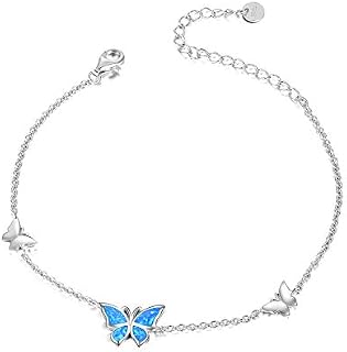 WINNICACA Butterfly Rose Gold/White/Blue Opal Bracelet S925 Sterling Silver Jewellery for Women Girl Gifts, Length 7+2 inch