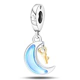 NUJIFFY Abalorios de plata de ley 925 para pulseras, collares, atrapasueños, estrella, luna, concha, gato, mariposa, corazón, avión, colgante, azul, morado, colorido, bonito regalo de cumpleaños para