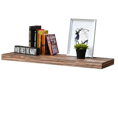 Image of WELLAND 36 inch Black Floating Shelf for Wall, Square Edge Wall Mounted Wood Bookshelf with Realistic Wood Grain, 8 Inch Deep Heavy Duty Hanging Storage Rack for Living Room, 35.43 x 11.81 x 2 Inch