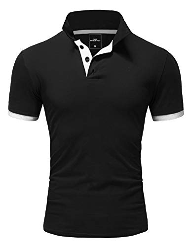 REPUBLIX Herren Basic Poloshirt Kontrast Kurzarm Polohemd Kragen T-Shirt R50104 Schwarz/Weiß L