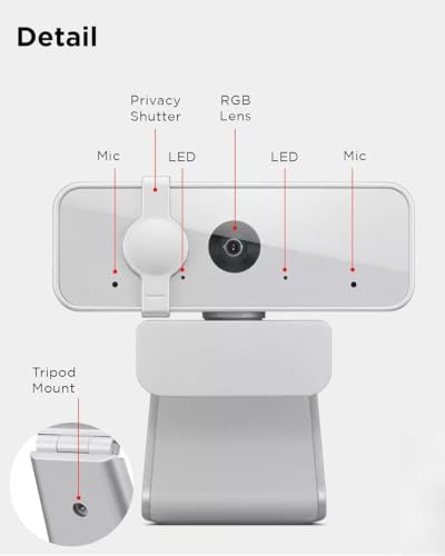 Image of LEN0V0 300 FHD Webcam 1080P with Stereo Dual Microphones, 95 Ultra-Wide Lens, 4X Digital Zoom, 360 Rotation, USB Connectivity, Flexible Mount, Cloud Grey