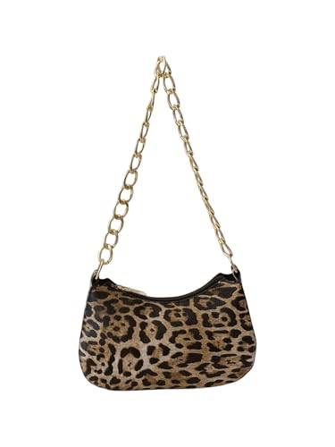 SweatyRocks Women's Leopard Print Top Handle Chain Strap Shoulder Bags Underarm Purses with Zipper