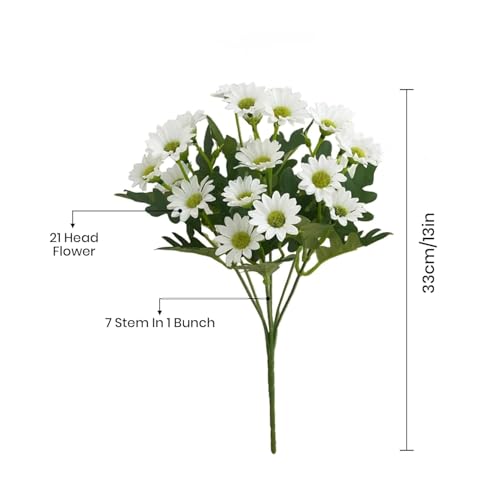 Image of Art Street Artificial White Flowers Bunch |Daisy Flowers for Home | Living Room, Decor |Christmas Day, New Year, 7 Head 21 Flowers| Pack of 2|Size 13 INCH, (Without Vase)