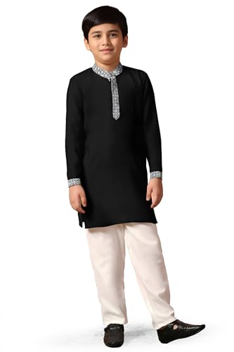 Image of Fashion Dream Boy's Chanderi Silk Embroidered Kurta Pajama Set|Boys Kurta Set|Kids Ethnic Set