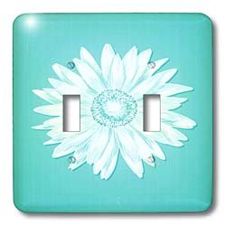 Interrupteur à bascule double décoration marguerite blanche fond turquoise