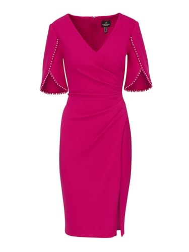 Image of Adrianna Papell Stretch Crepe Side Ruched Dress with Pearl Trim Sleeves