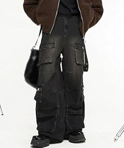 SOMTHRON Women's Baggy Cargo Denim Pants High Waisted Wide Leg Y2k Hip Hop Grunge Multi-Pocket Jeans Streetwear4