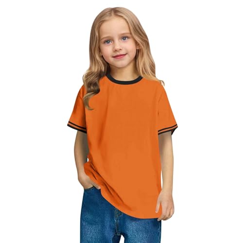 3-14 Years Girls Short Sleeve T Shirts Kids Summer Crewneck Color Block Tops Fashion Tees Loose Casual Basic Blouse4