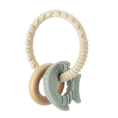 reer BiteDuo | Silikon-Holz-Beißring für Babys | Baby Zahnungshilfe | Mtorikspielzeug
