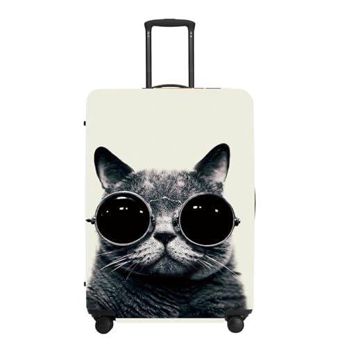 Image of Cool Cat Luggage Protector, Washable Suitcase Cover with Sunglasses Feline Design Anti-scratch for 32 inch,34 inchBag