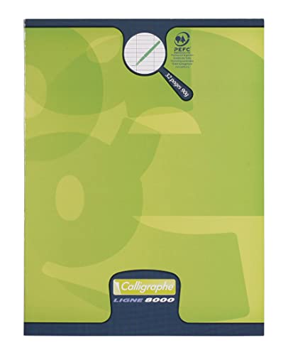 Calligraphe 108703AMZC Lot de 6 Cahiers d'Écriture Agrafés Verts (une Marque de Clairefontaine) - 17x22 cm - 32 Pages Grands Carreaux 3 mm Agrandis 12/12 - Papier Blanc 90 g - Couverture Carte Offset