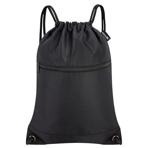 Image of HOLYLUCK Drawstring Bags Backpack Sackpack Cinch Bags for Sports, Gym, Travel, Beach (Black)