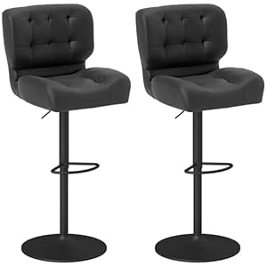 HOMCOM Bar Height Bar Stools Set of 2 with Adjustable Seat, Adjustable Swivel Barstools with Thick Padded Cushion and Metal Footrest for Home Bar, Black