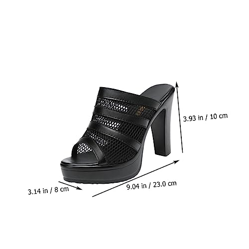 Peep Toe Block Heel Mules Slide Sandals Summer Mesh Breathable Slippers Shoes for Lady Women2
