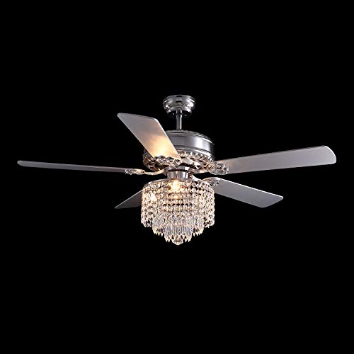 7PMBEANE Crystal Fandelier Ceiling Fan with Light Modern Chrome Reversible Blades Chandelier Fan and Remote Control for Dining Room Bedroom