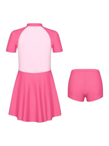 Kids Girls 2-Piece Summer Beach Swimsuit Short Sleeve Swim Dress and Shorts Set Sun Protection Swimwear2