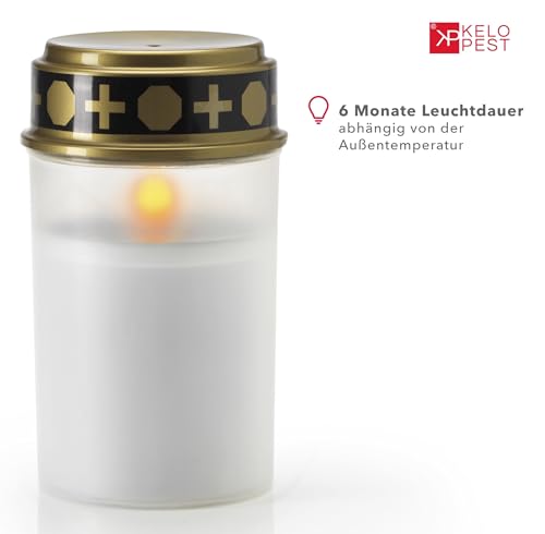 LED Grablicht weiß oder rot mit Batterie und bis zu 6 Monaten Leuchtdauer | LED Grabkerze mit realistischem Flackereffekt – Bild 3