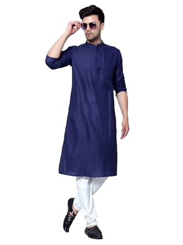 Image of LATEST CHIKAN Men's Cotton Blend Regular Solid Kurta Pyjama Set - Casual Ethnic Set