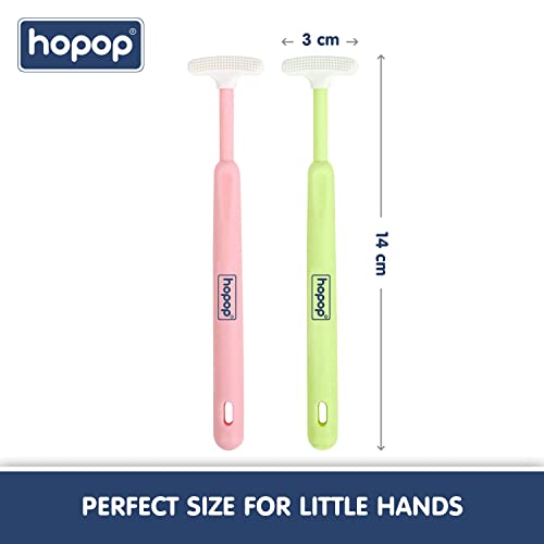 Image of Hopop Tongue Cleaner for Baby | Tender Baby Oral Cleaner Toothbrush with Silicone Scraper | Suitable from 6+ Months | 100% Safe Kids Tongue Cleaner | Pack of 2 | Pink & Green