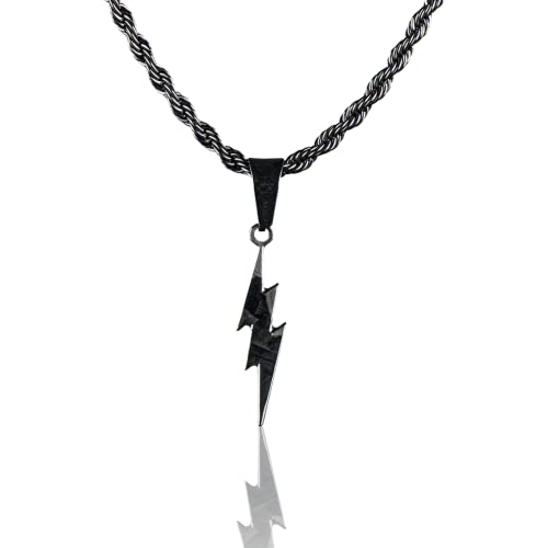 crbncncpt® Cadena con Colgante de Rayo de Carbono Forjado | Cadena de Acero Inoxidable Negra | Collar de Hombre Fino | Relámpago | Joyería de Hombre | Lightning Forged Carbon Cover