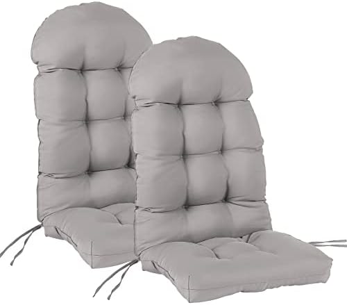 CCLIUGE Adirondack Chair Cushion, Rocking Chair Cushion with Ties, High Back Patio Chair Pad Indoor or Outdoor, Sunscreen Waterproof and Fade-Resistant, 44x19x4 inch, Light Grey, 2-Pack