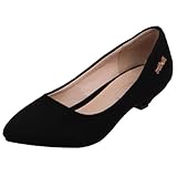  Gicoiz Low Kitten Zapatos Mujer Puntiagudo Gamuza Cuero Pumps Sin Cordones Oficina Trabajo Correa de Tobillo Formal Zapatos Lazos Negro Talla 42 EU-44Cn