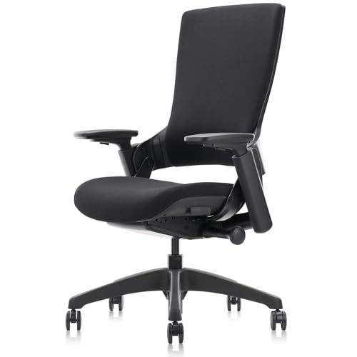 Image of CLATINA Ergonomic High Swivel Executive Chair Fabric Mesh Office Tables Chair with Adjustable Height Head 3D Arm Rest Lumbar Support and Upholstered Back for Home Office Conference Black