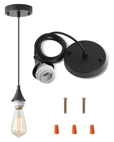 Image of Vintage Black Pendant Light Kit, Edison Retro Pendant,E26 Lamp Socket DIY Pendant Light Cord,Adjustable Hanging Light Fixtures for Kitchen