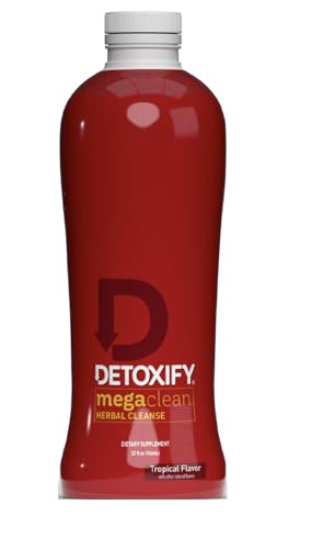 Detoxify Mega Clean Herbal Cleanse – Tropical – 32 oz – Professionally Formulated Herbal Detox Drink – Enhanced with Milk Thistle, Ginseng Root & Guarana Seed – Plus Sticker