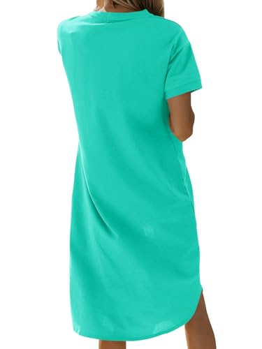 Image of Dyexces Summer Dress for Women Crew Neck Short Sleeve Solid Basic T-Shirts Casual Midi Dresses with Pocket