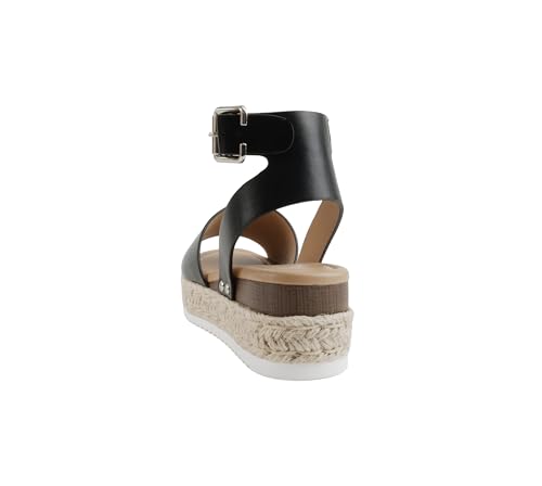 Image of Soda Topic Open Toe Buckle Ankle Strap Espadrilles Flatform Wedge Casual Sandal