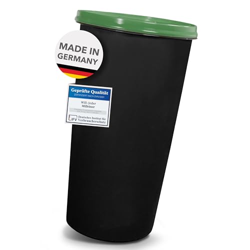 Will-Jeder Mülleimer 60l mit geruchsdichtem Deckel (Grün), Gelber Sack Ständer, Made in Germany, Müllsackständer ermöglicht rissfreie Säcke