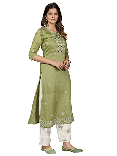 Image of Vbuyz Women's Printed & Embroidered Straight Cotton Stitched Kurta With Dupatta