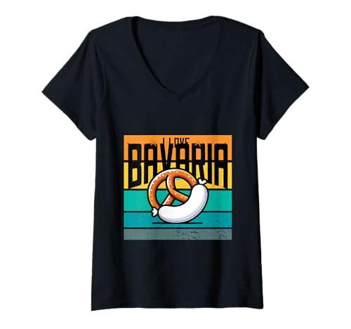 Mujer Baviera pretzel salchicha tradición cultura Alemania Camiseta Cuello V