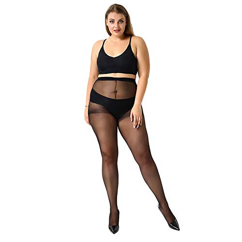 MANZI Plus Size Pantyhose for Women Soft Nylons Sheer Tights 20 Denier Sheer to Waist Basic Hosiery 4 Pairs Black X-Large