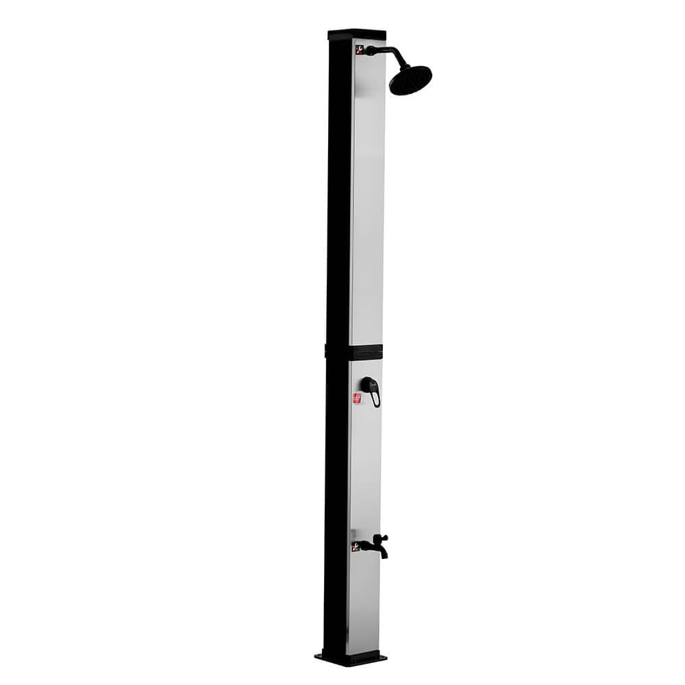 Home Deluxe - Douche Solaire Olymp - Réservoir d'eau de 40 l, Douche de Pied intégrée, PVC, Nickel brossé/Noir, Montage Facile I Douche de Jardin Douche extérieure Douche Solaire Jardin Douche