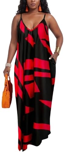 Image of Women's Casual Summer Maxi Dresses Sleeveless Adjustable Spaghetti Strap Loose Plus Size Dresses